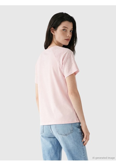 Lcw Comfort Pembe Nakışlı %100 Pamuklu Kadın Tişört
