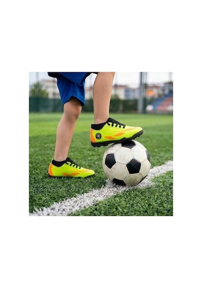 Çocuk Halı Saha Futbol Ayakkabısı Hafif, Kaymaz Tabanlı, Bağcıklı Kramponsuz Spor Ayakkabı Sarı