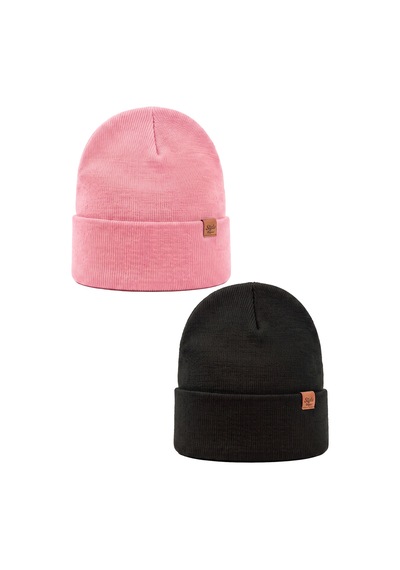Sayzen Your Shine Unisex Basic Katlamalı 2'li Bere Set Pembe-siyah