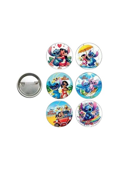 Lisanslı Yaka Çanta Metal Rozeti Lilo Ve Stitch 6lı Paket Pinyata İçi Doğum Günü Hediyesi Diğer