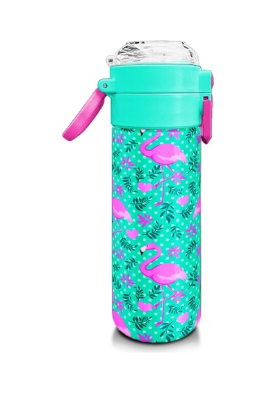 Coral High Kids Su Yeşili Pembe Flamingo Desenli Pipetli Ve Direkt İçim Çelik Termos 500 Ml 31926 Su Yeşili - Pembe