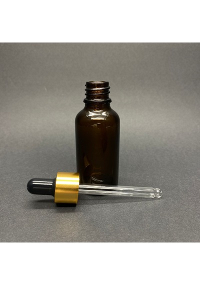 Amber Cam Damlalıklı Şişe Gold Metalik Kapak Kahverengi 30 ML