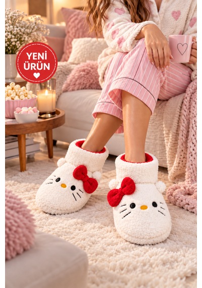 Moon Cloud Moo Kadın Peluş Pudra Hello Figürlü Ev Botu Kışlık Sıcak Tutan Yumuşak Tabanlı Sevimli Terlik Ev Panduf Ev Beyaz - Kırmızı Moon Cloud Moo Kadın Peluş Pudra Hello Figürlü Ev Botu Kışlık Sıcak Tutan Yumuşak Tabanlı Sevimli Terlik Ev Panduf Ev Beyaz - Kırmızı