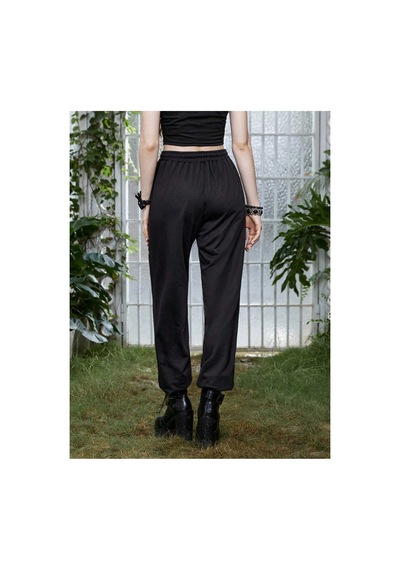 Tarzsokak Goth Skull Graphic Drawstring Waist 4 Mevsim Eşofman Siyah