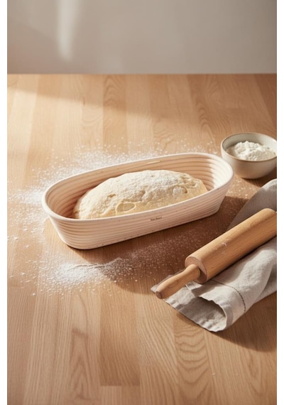 Bambum Puder - Ekmek Mayalama Sepeti Oval 35 Cm Ahşap