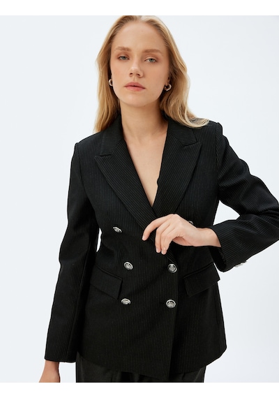 Koton Kruvaze Blazer Ceket Kapaklı Cep Detaylı Regular Fit Siyah Çizgili 5wak50102uw Siyah Koton Kruvaze Blazer Ceket Kapaklı Cep Detaylı Regular Fit Siyah Çizgili 5wak50102uw Siyah