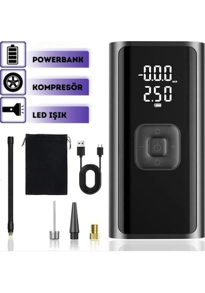 4500mah Şarjlı Led Işıklı 150psı Lcd Ekranlı Araç Motor Bisiklet Motosiklet Top Şişirme Kompresörü