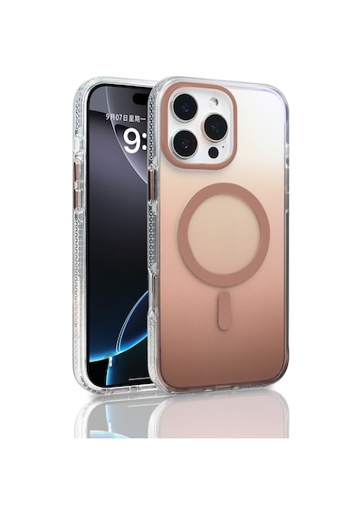 Apple Uyumlu iPhone 16 Pro Max Kılıf M-safe Şarj Özellikli Transparan Renk Geçişli Zore Toros Kapak Rose Gold