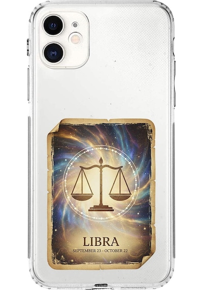 Apple Uyumlu iPhone 11 İle  Burç Kartları Terazi Tasarımlı Şeffaf Silikon Kılıf Şeffaf