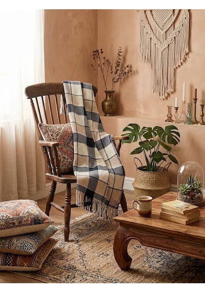 Livoras Home Dinarsu Cozy Life Pamuklu Tv Battaniyesi 130 X 170cm İnka Lacivert Beyaz-lacivert