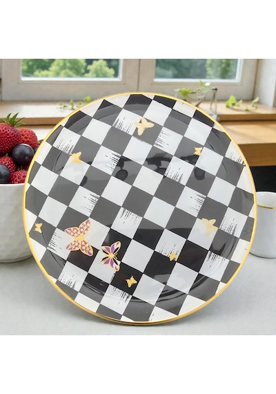 Sudedi Home Emma Altın Yaldızlı Cam Pasta Tabağı Takımı Çok Renkli