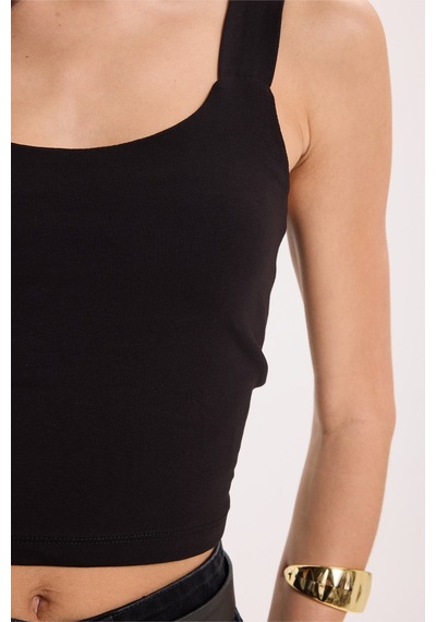 Tudors Kadın Slim Fit Dar Kesim Likralı Siyah Crop Atlet -50611