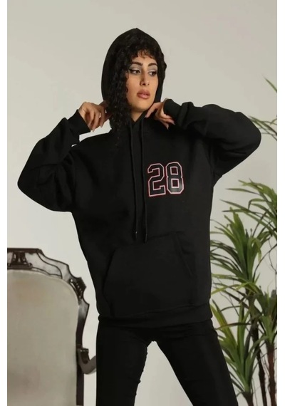 Hazego Unisex Kapşonlu Baskılı Sweetshirt - Siyah