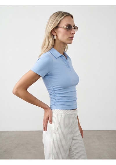 Dilvin 32614 Polo Yaka Top-açık Mavi