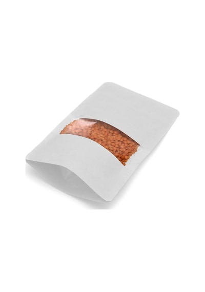 Pencereli Beyaz Kraft Kilitli Doypack Ambalaj 13 X 22,5 + 3,5 Cm - 250 Gr. 50 Adet