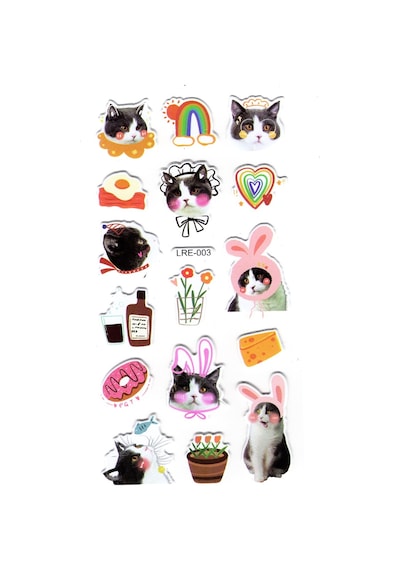 Sticker Kabartmalı Stiker Defter Planlayıcı Etiket Lre-003 - 17 x 9 CM - Komik Şapkalı Kedi