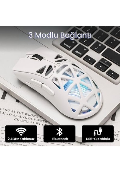 Aula Sc620 Paw3311 Sensör 12000 Dpı 1000hz Kablolu Ve Kablosuz Gaming Oyuncu Mouse Beyaz