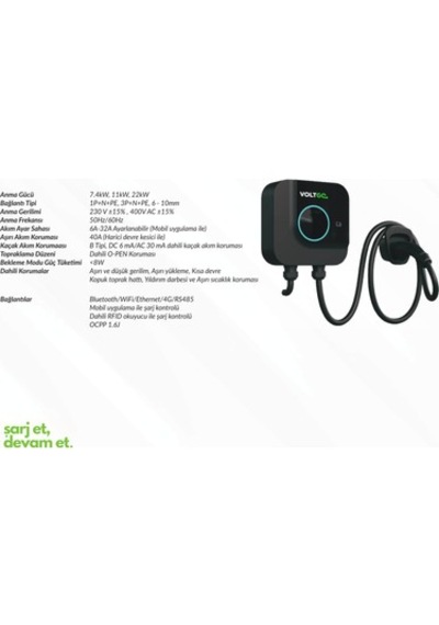 Voltgo 22kw Elektrikli Araç Şarj İstasyonu 5m Kablolu 11kw - 22kw