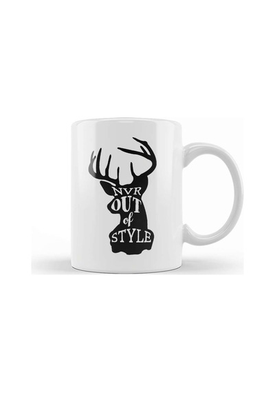 Retro Animal Stag Nvr Out Of Style Black Kupa Bardak Porselen No4811 Karışık