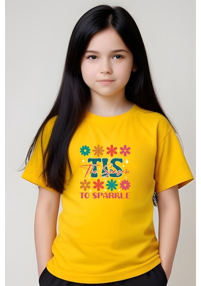 Panios Kids Tıs Baskılı Kız Çocuk Tişört Ve Eşofman Alt-üst Takım Sarı