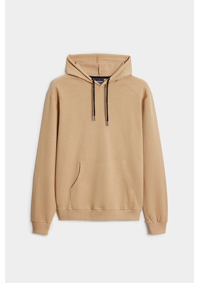 Shooter Sportwear Shooter Erkek Kapüşonlu Kanguru Cepli Düz Rahat Kalıp Sweatshirt Açık Bej