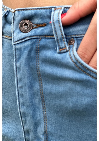 Vikings Jeans Kadın Maxi Denim Etek Likralı Önden Yırtmaçlı Yüksek Bel Acık Mavi Açık Mavi