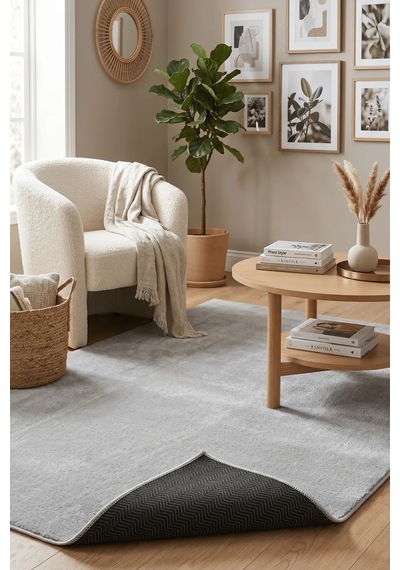 Poly Peluş Halı-gri- Salon-mutfak-antre-oturma Odası-yumuşak-kaymaz Taban-yıkanabilir Modern