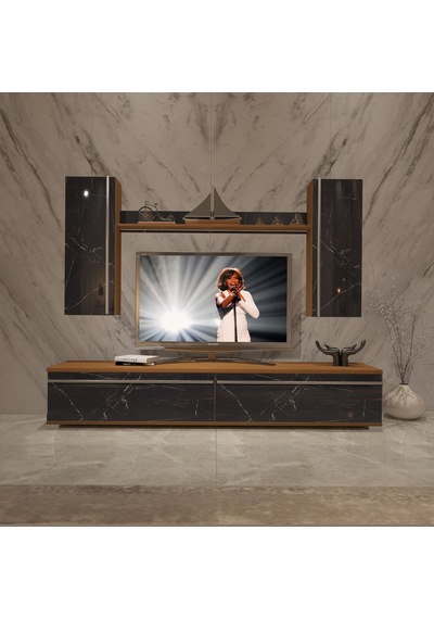 Decoraktiv Eko 5d Mdf Std Tv Ünitesi Tv Sehpası Ceviz - Siyah Mermer