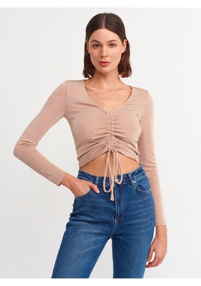 Dilvin 3795 Büzgülü Top-Camel
