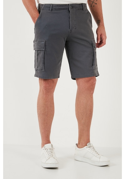 Buratti Streç Pamuklu Regular Fit Normal Bel Kargo Cepli Erkek Şort 4510S79Milan Gri