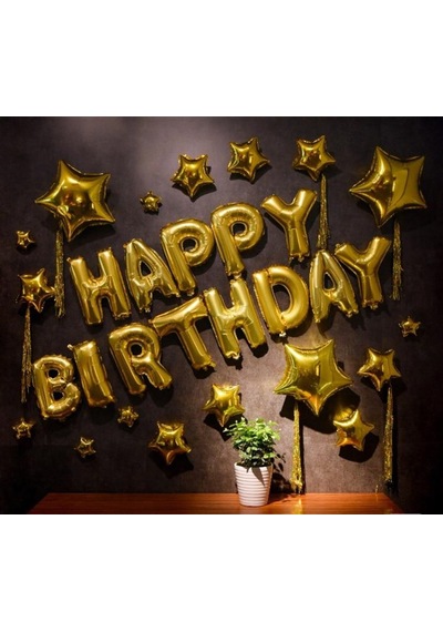 Hapyy Birthday Yıldızlı Doğum Günü Konbini Gold Renk