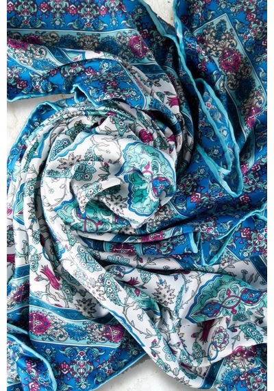 İpekçe Eşarp İp Rayon 100 100 Desenli - Turkuaz Turkuaz - Çok Renkli
