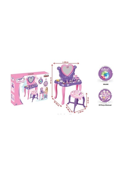Pilsan Müzikli Kalp Makyaj Masası Pembe 06047