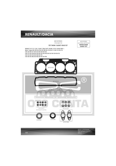 Otoconta Üst Takım Contası R11 Flash 1700cc Keçeli Skc 1.40mm Subap Lastikli Otoconta 40107003 7701465227