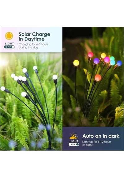 2 Adet Güneş Enerjili Rgb 8 Top Çok Renkli Ateş Böceği Led Bahçe Aydınlatma Solar Bahçe Süsü Diğer