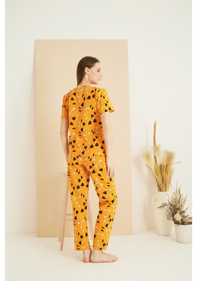Siyah İnci Bisiklet Yaka Örme Pijama Takım25103190 Turuncu
