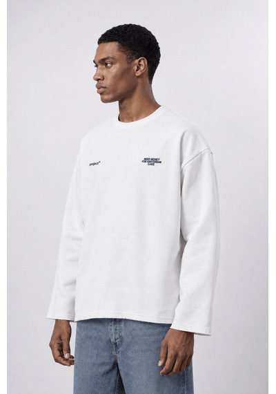 Respire Erkek Cake Baskılı Pis Dikiş Detaylı Oversize Sweatshirt Ekru