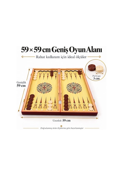Jumbo Boy Doğal Ahşap Tavla Ve Dama Seti 2'si 1 Arada Denizci Temalı Hediyelik & Dekoratif Set