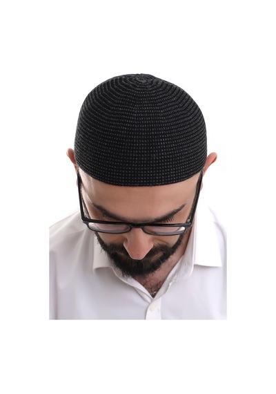 Füme Kışlık Nokta Desenli Orlon Namaz Takkesi