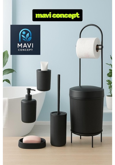 Lüks 6 Parçalı Modern Banyo Aksesuar Seti, Şık Tasarım Siyah Çok Renkli