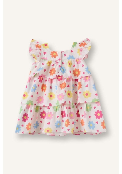 Defacto Çiçekli Kısa Kollu Poplin Elbise Kız Bebek H6741a526hswt34 Beyaz-wt34