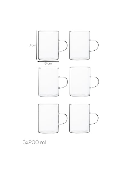 Porsima Pbt-789 6lı Borosilikat Isıya Ateşe Dayanıklı Cam Kulplu Çay Bardağı Kahve Bardak Kupa Seti 250ml Cam - Şeffaf