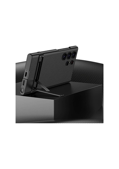 Galaxy S24 Ultra Kılıf Zore Kamera Korumalı Leather Dikey Standlı Ays Kapak Siyah