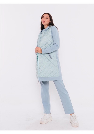 Bwest Minimal Kapitoneli Yelekli Spor Üçlü Takım - 70060 - Buz Mavisi-47 Buz Mavi