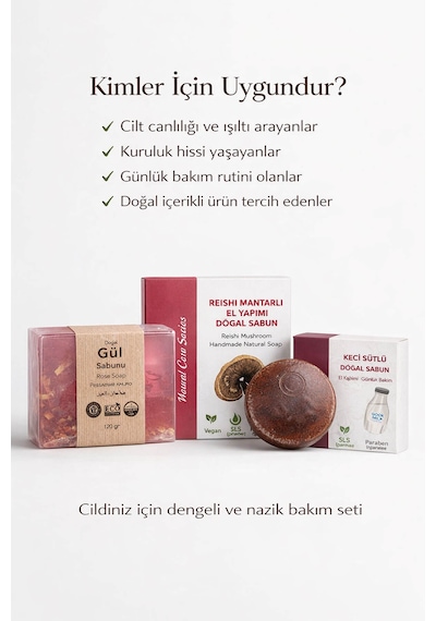 Hediyelik Doğal Sabun Seti Özel Bakım Serisi 3 Lü Premium Paket Gül