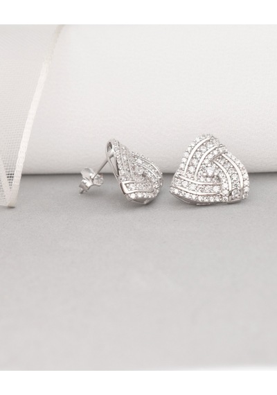 Brezza Lusso Jewelry Brezza Lusso Diamond Business Üçgen Form Işıltılı Kadın Gümüş Küpe