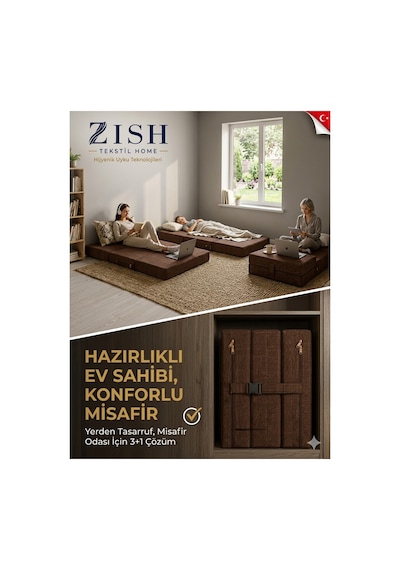Zishome Çift Kişilik Multipurpose 5 İn 1 Antrasit Çift Kişilik Katlanır Süngerli Misafir Yer Yatağı Ve Balkon Minderi 7cm