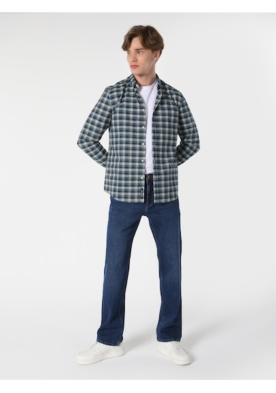 Colin's Slim Fit Kareli Lacivert Erkek Uzun Kol Gömlek CL1061792_Q1.V1_NAV