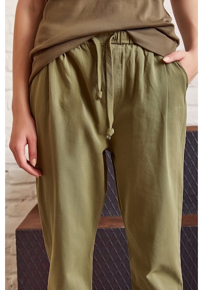 Trendquel Beli İpli Salaş Gabardin Pantolon Haki