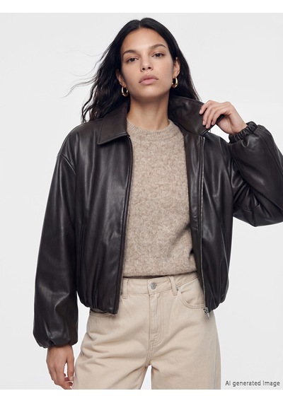 Lcw Vision Kahverengi Kadın Oversize Bomber Deri Görünümlü Ceket